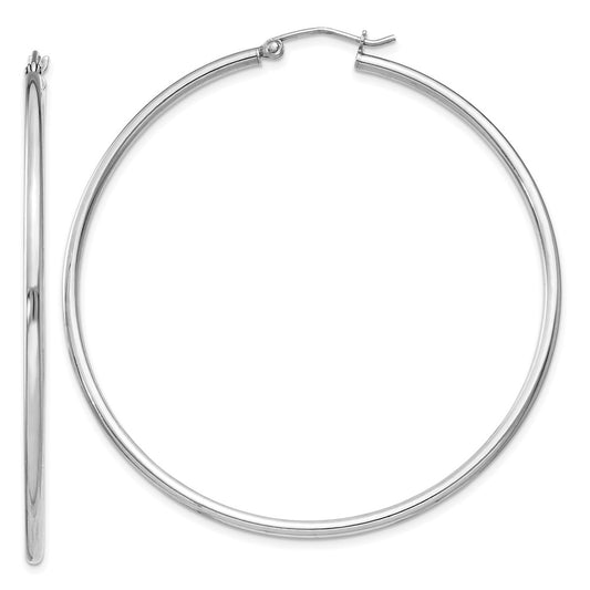Sterling Silver Rhodium-Plated 2mm Round Hoop Earrings