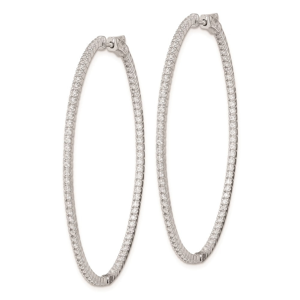 Sterling Silver Shimmer Rhodium-Plated 160 Stone 1.3mm Cz In And Out Oval Hinged Hoop Earrings