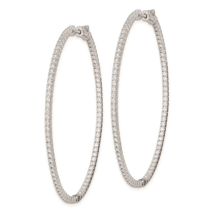 Sterling Silver Shimmer Rhodium-Plated 160 Stone 1.3mm Cz In And Out Oval Hinged Hoop Earrings