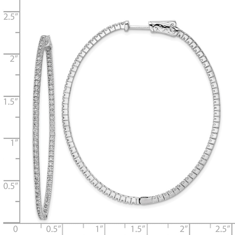 Sterling Silver Shimmer Rhodium-Plated 160 Stone 1.3mm Cz In And Out Oval Hinged Hoop Earrings