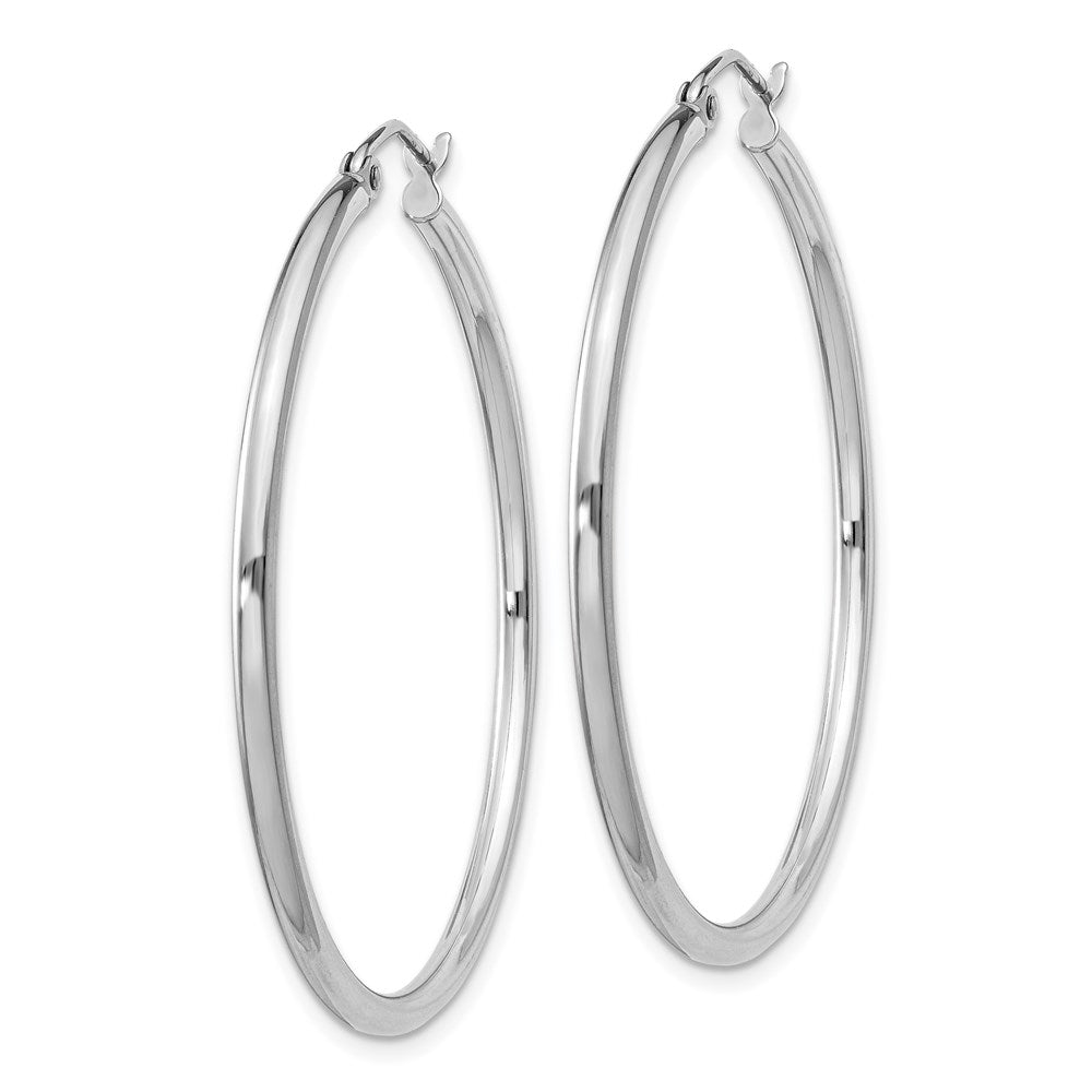 Sterling Silver Rhodium-Plated 2mm Round Hoop Earrings