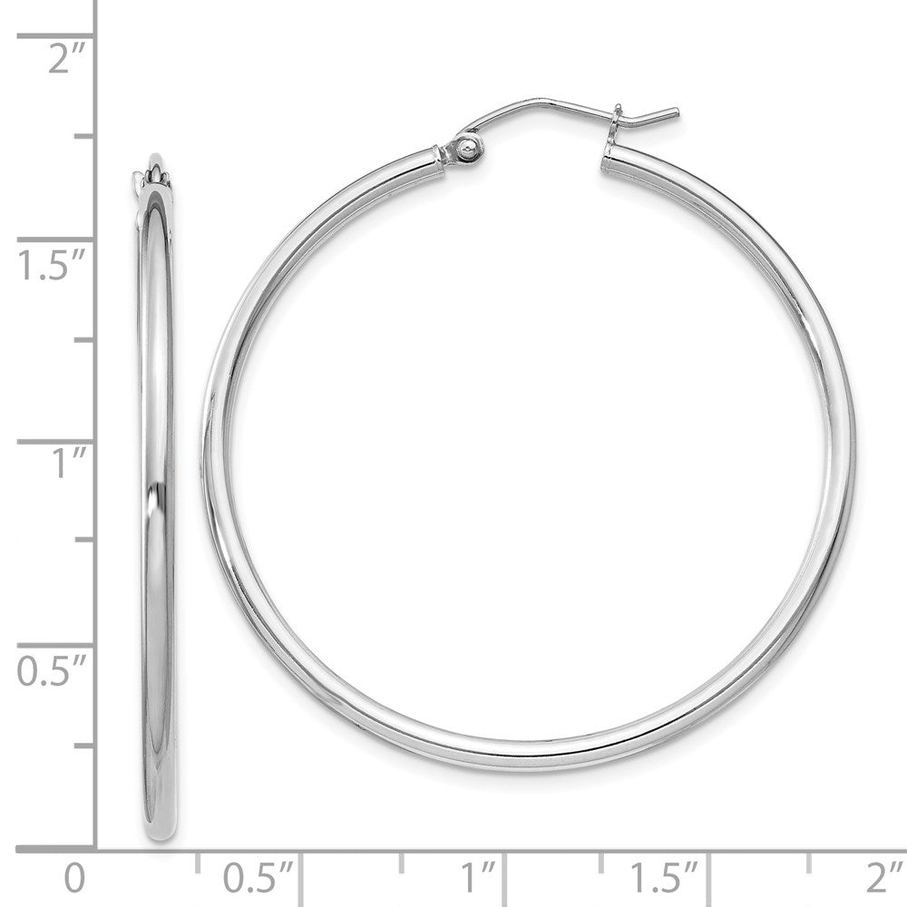 Sterling Silver Rhodium-Plated 2mm Round Hoop Earrings
