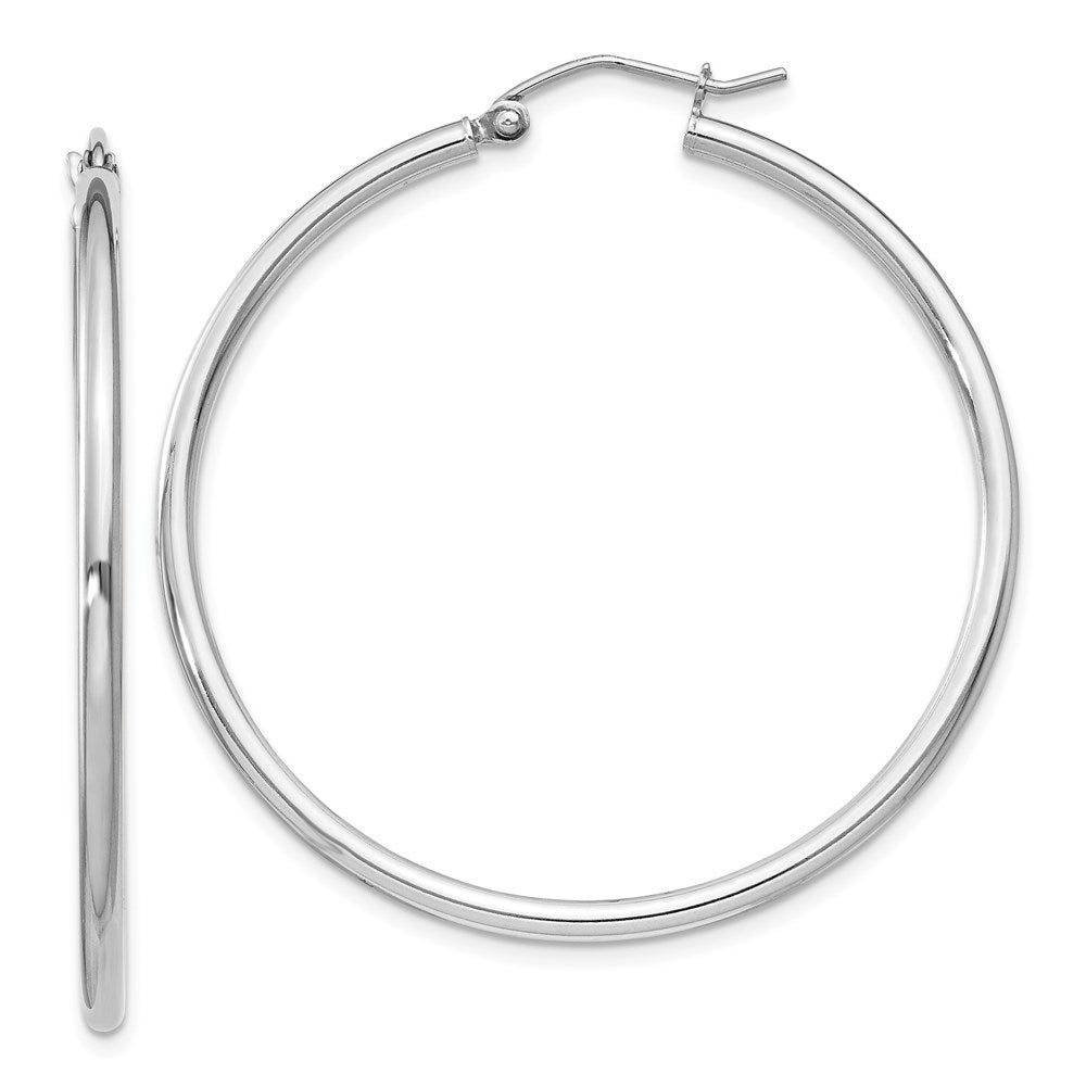 Sterling Silver Rhodium-Plated 2mm Round Hoop Earrings