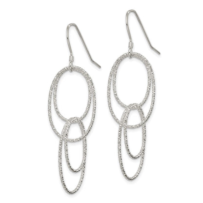 Sterling Silver Textured Multi Intertwined Ovals Dangle Earrings