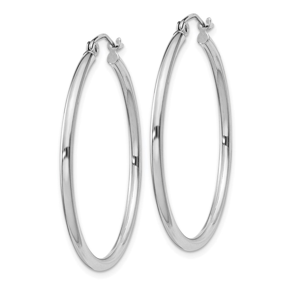 Sterling Silver Rhodium-Plated 2mm Round Hoop Earrings