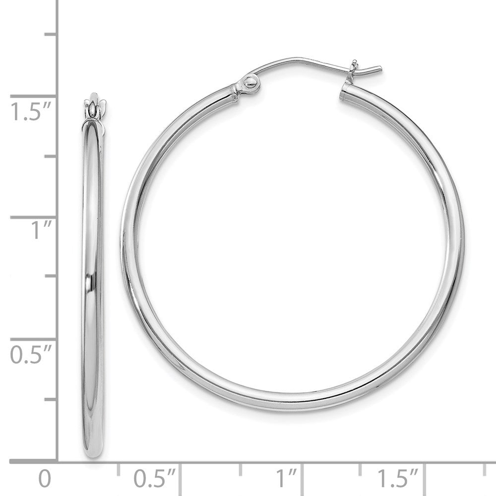 Sterling Silver Rhodium-Plated 2mm Round Hoop Earrings