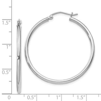 Sterling Silver Rhodium-Plated 2mm Round Hoop Earrings