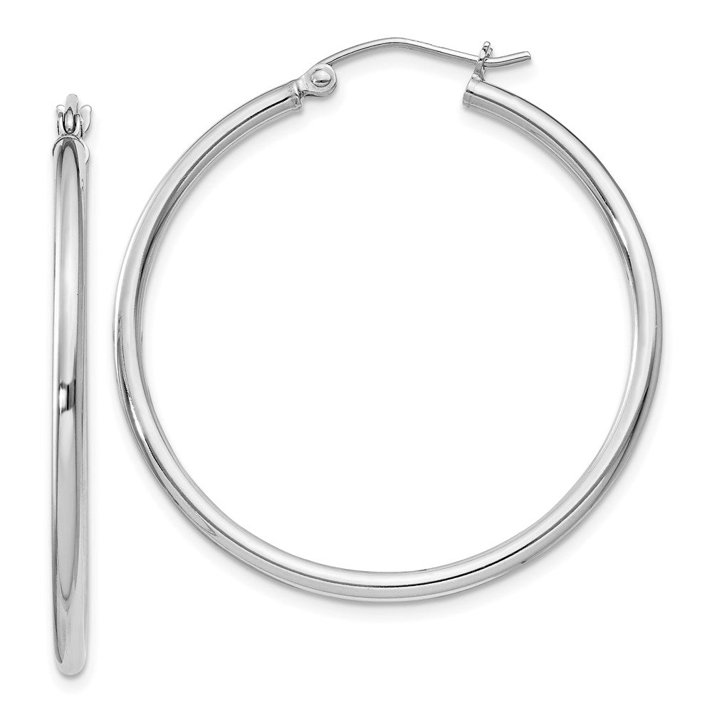 Sterling Silver Rhodium-Plated 2mm Round Hoop Earrings