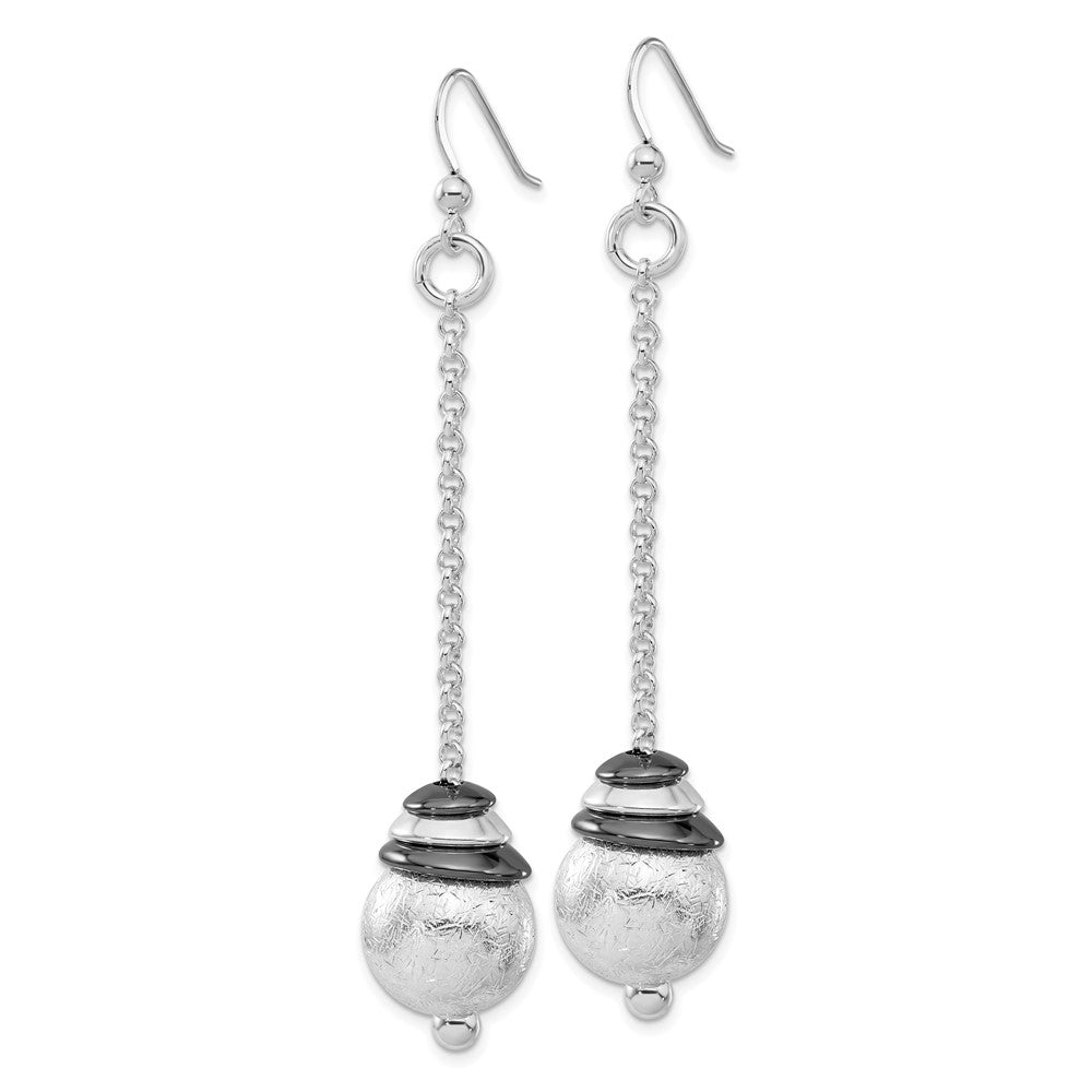 Sterling Silver & Black Rhodium Polished Textured Dangle Bead Earrings