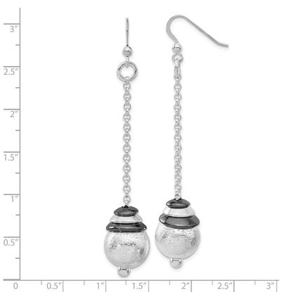 Sterling Silver & Black Rhodium Polished Textured Dangle Bead Earrings