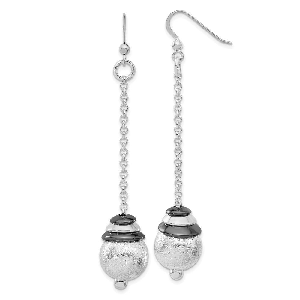 Sterling Silver & Black Rhodium Polished Textured Dangle Bead Earrings