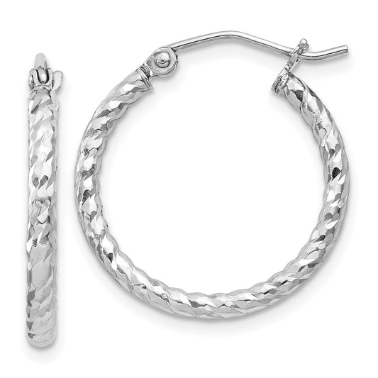 Sterling Silver Rhodium Plated Diamond-Cut 2X20mm Hoop Earrings