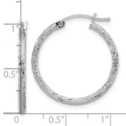 Sterling Silver Rhodium Plated Diamond-Cut 2X25mm Hoop Earrings