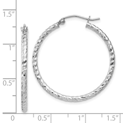 Sterling Silver Rhodium Plated Diamond-Cut 2X30mm Hoop Earrings