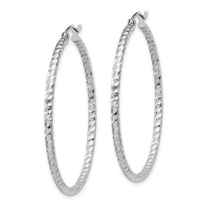 Sterling Silver Rhodium Plated Diamond-Cut 2X40mm Hoop Earrings
