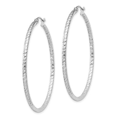 Sterling Silver Rhodium Plated Diamond-Cut 2X45mm Hoop Earrings