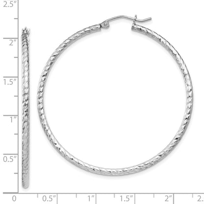 Sterling Silver Rhodium Plated Diamond-Cut 2X50mm Hoop Earrings
