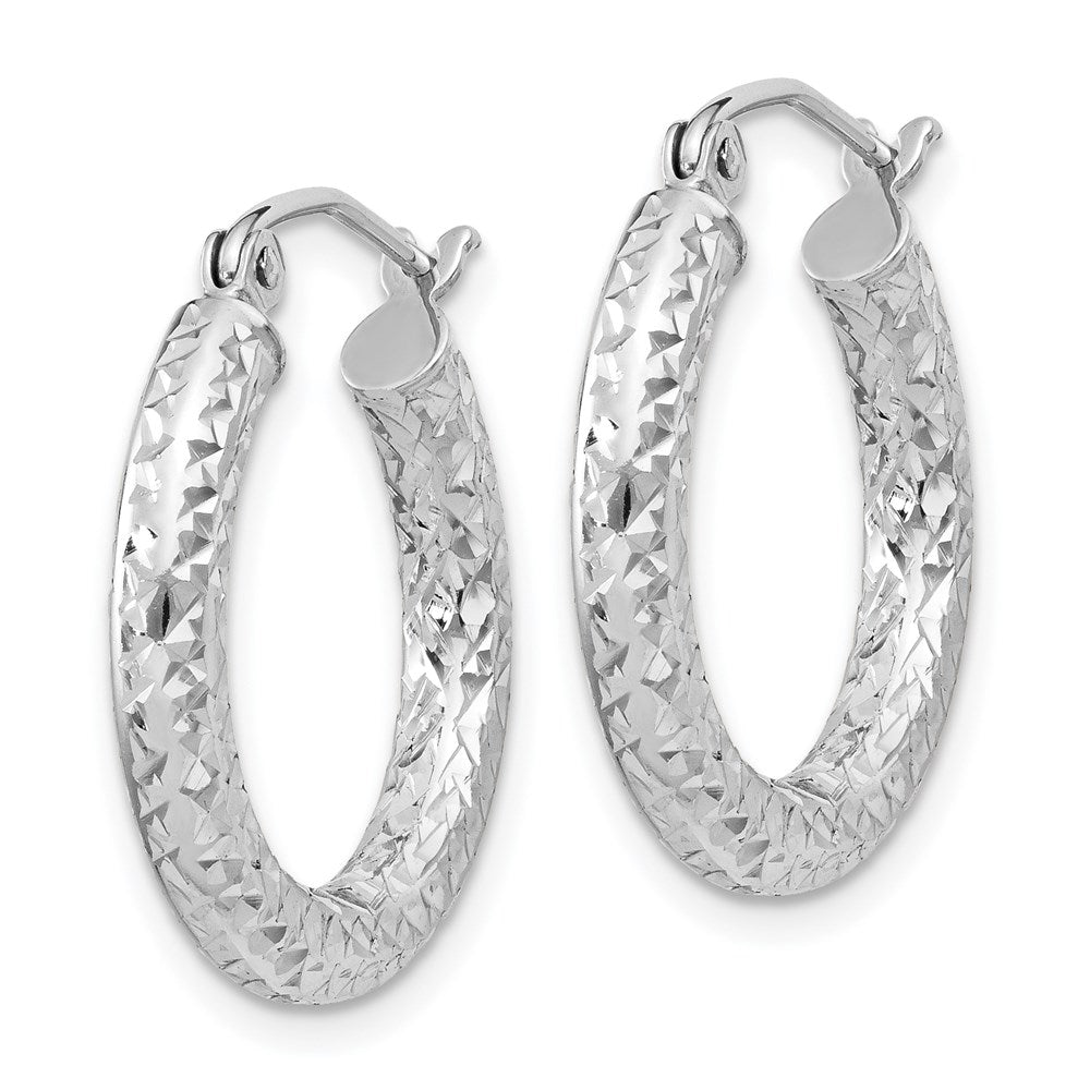 Sterling Silver Rhodium-Plated D/C 3X20mm Hoop Earrings
