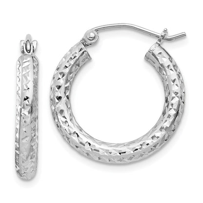 Sterling Silver Rhodium-Plated D/C 3X20mm Hoop Earrings