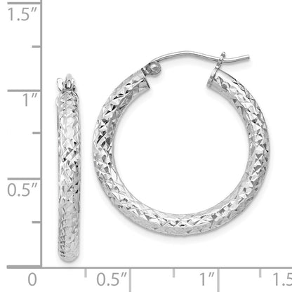 Sterling Silver Rhodium-Plated D/C 3X25mm Hoop Earrings
