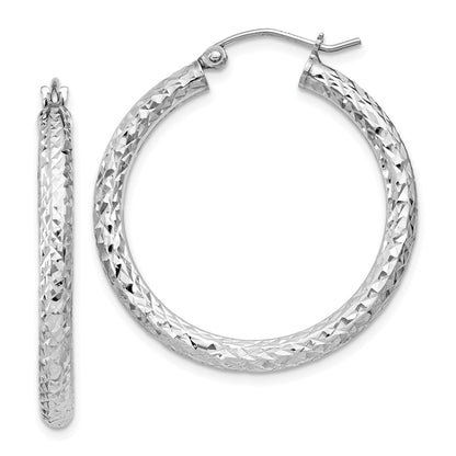 Sterling Silver Rhodium-Plated D/C 3X30mm Hoop Earrings