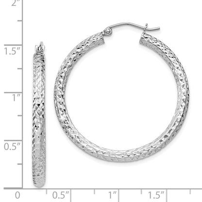 Sterling Silver Rhodium-Plated D/C 3X35mm Hoop Earrings