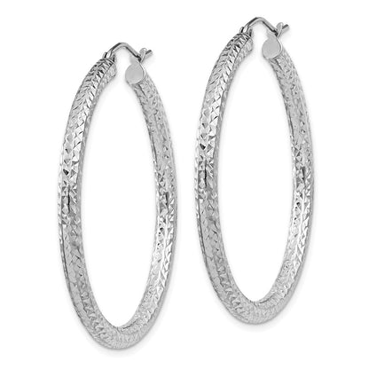 Sterling Silver Rhodium-Plated D/C 3X40mm Hoop Earrings