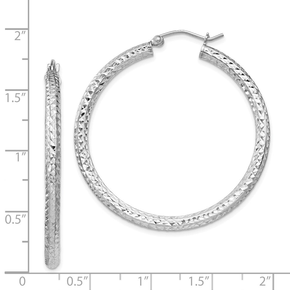 Sterling Silver Rhodium-Plated D/C 3X40mm Hoop Earrings