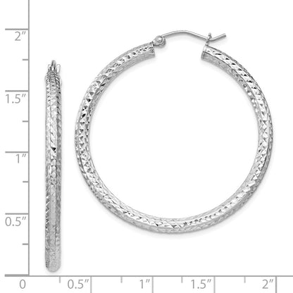 Sterling Silver Rhodium-Plated D/C 3X40mm Hoop Earrings