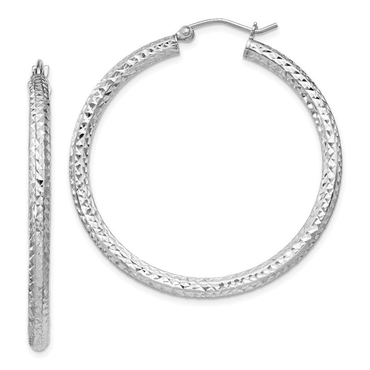 Sterling Silver Rhodium-Plated D/C 3X40mm Hoop Earrings