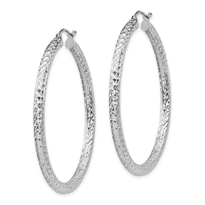 Sterling Silver Rhodium-Plated D/C 3X45mm Hoop Earrings