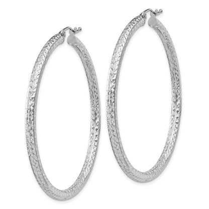 Sterling Silver Rhodium-Plated D/C 3X50mm Hoop Earrings