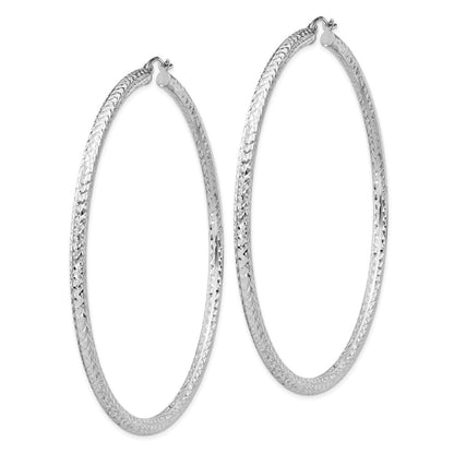Sterling Silver Rhodium-Plated D/C 3X70mm Hoop Earrings