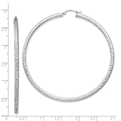 Sterling Silver Rhodium-Plated D/C 3X70mm Hoop Earrings