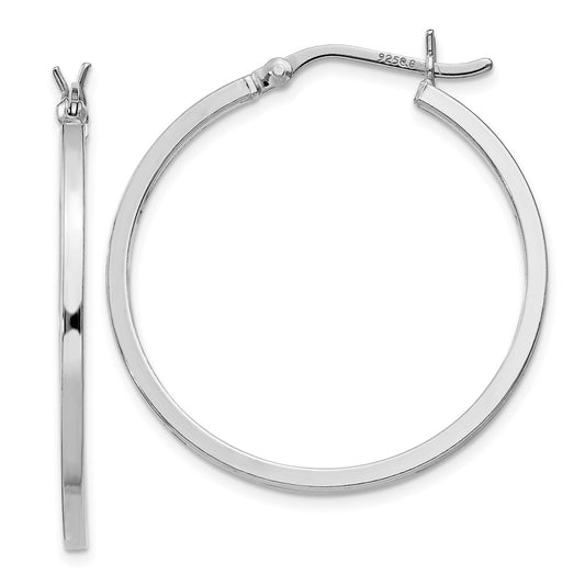Sterling Silver Rhodium-Plated 1.5X30mm Hoop Earrings