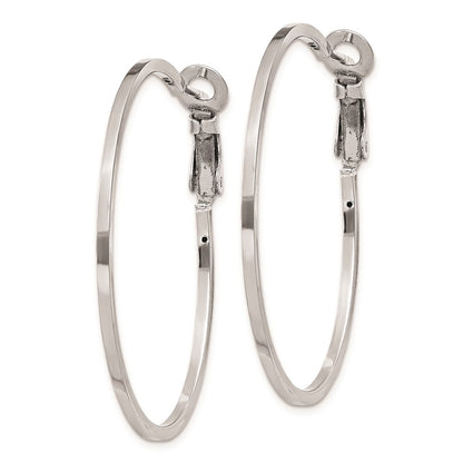 Sterling Silver Rh-Plated 1.5X40mm Omega Back Round Hoop Earrings
