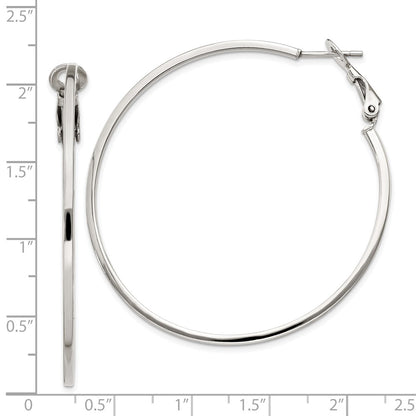 Sterling Silver Rh-Plated 1.5X50mm Omega Back Round Hoop Earrings