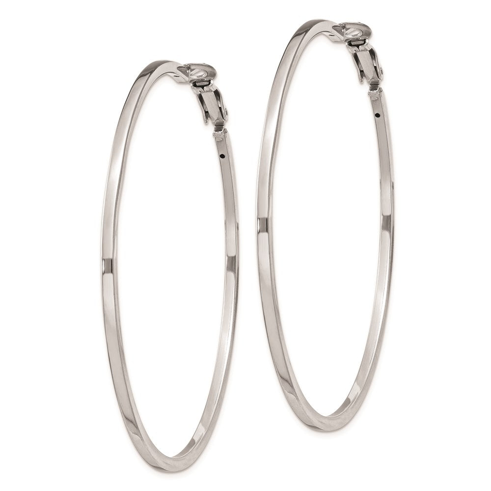 Sterling Silver Rh-Plated 2X60mm Omega Back Round Hoop Earrings