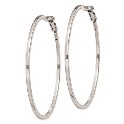 Sterling Silver Rh-Plated 2X60mm Omega Back Round Hoop Earrings
