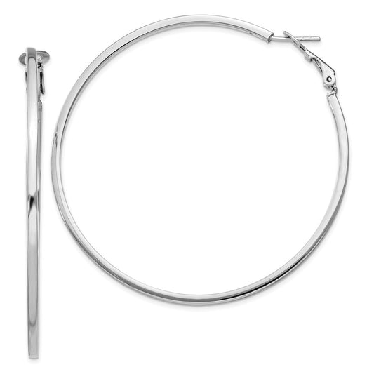 Sterling Silver Rh-Plated 2X60mm Omega Back Round Hoop Earrings