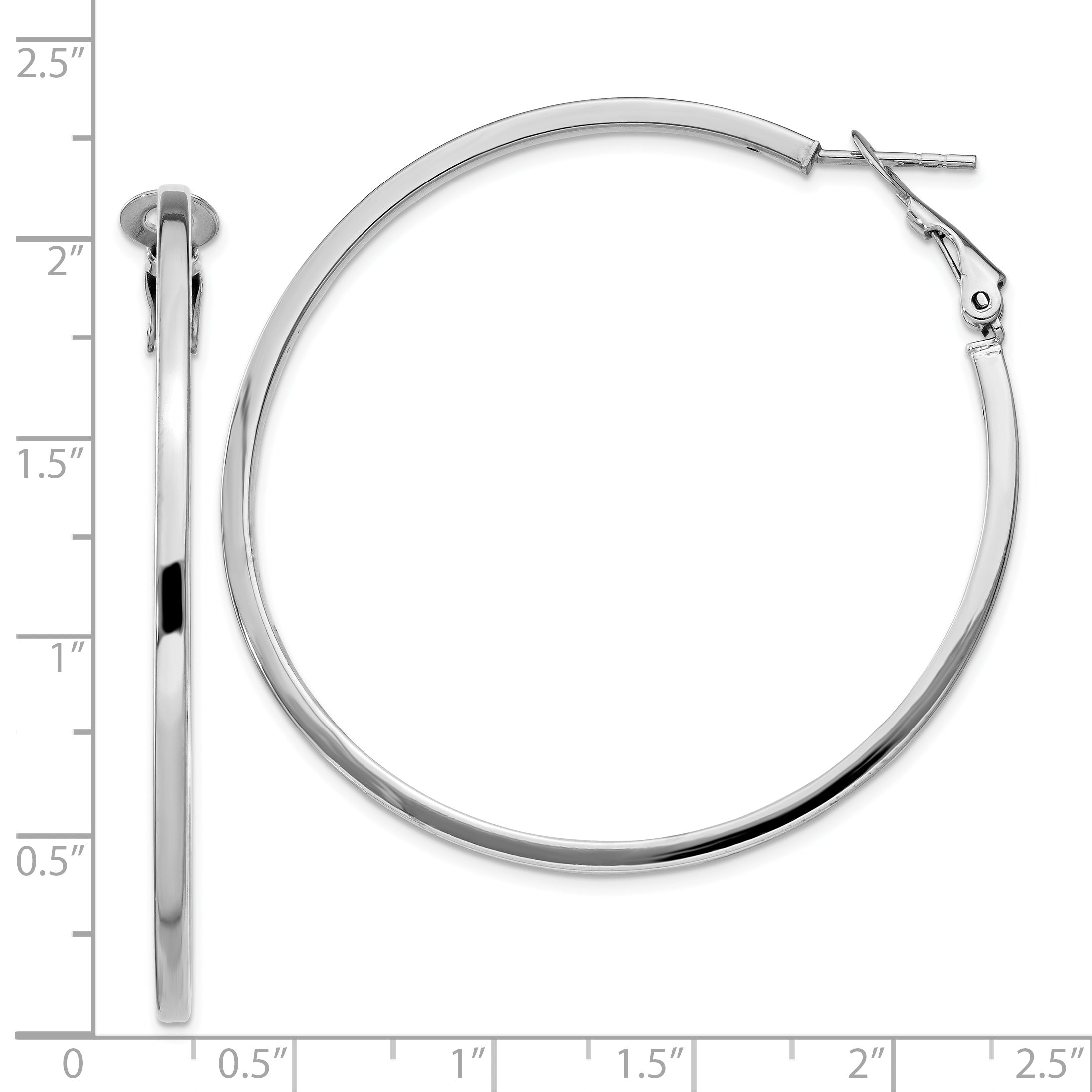 Sterling Silver Rh-Plated 2X50mm Omega Back Round Hoop Earrings