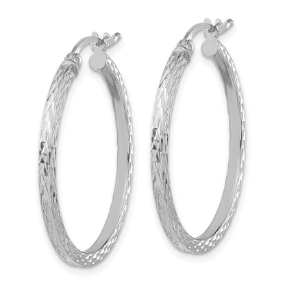 Sterling Silver Rhodium-Plated Diamond-Cut 2X30mm Square Tube Hoop Earrings