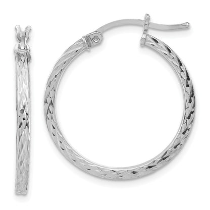 Sterling Silver Rhodium-Plated Diamond-Cut 2X25mm Square Tube Hoop Earrings