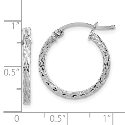 Sterling Silver Rhodium-Plated Diamond-Cut 2X20mm Square Tube Hoop Earrings