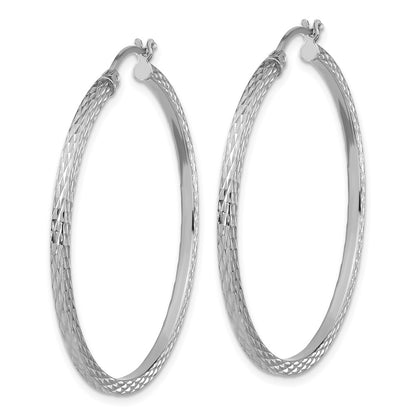 Sterling Silver Rhodium-Plated Diamond-Cut 2X40mm Square Tube Hoop Earrings