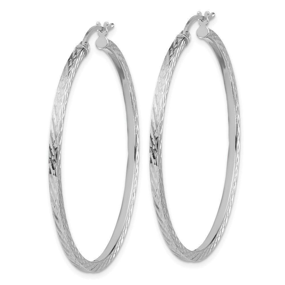 Sterling Silver Rhodium-Plated Diamond-Cut 2X45mm Square Tube Hoop Earrings