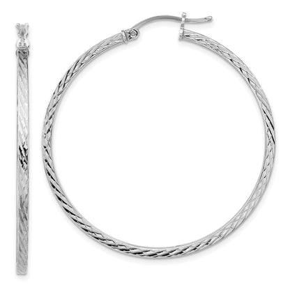 Sterling Silver Rhodium-Plated Diamond-Cut 2X45mm Square Tube Hoop Earrings