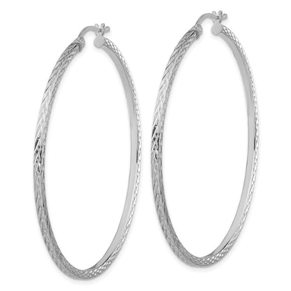 Sterling Silver Rhodium-Plated Diamond-Cut 2X55mm Square Tube Hoop Earrings