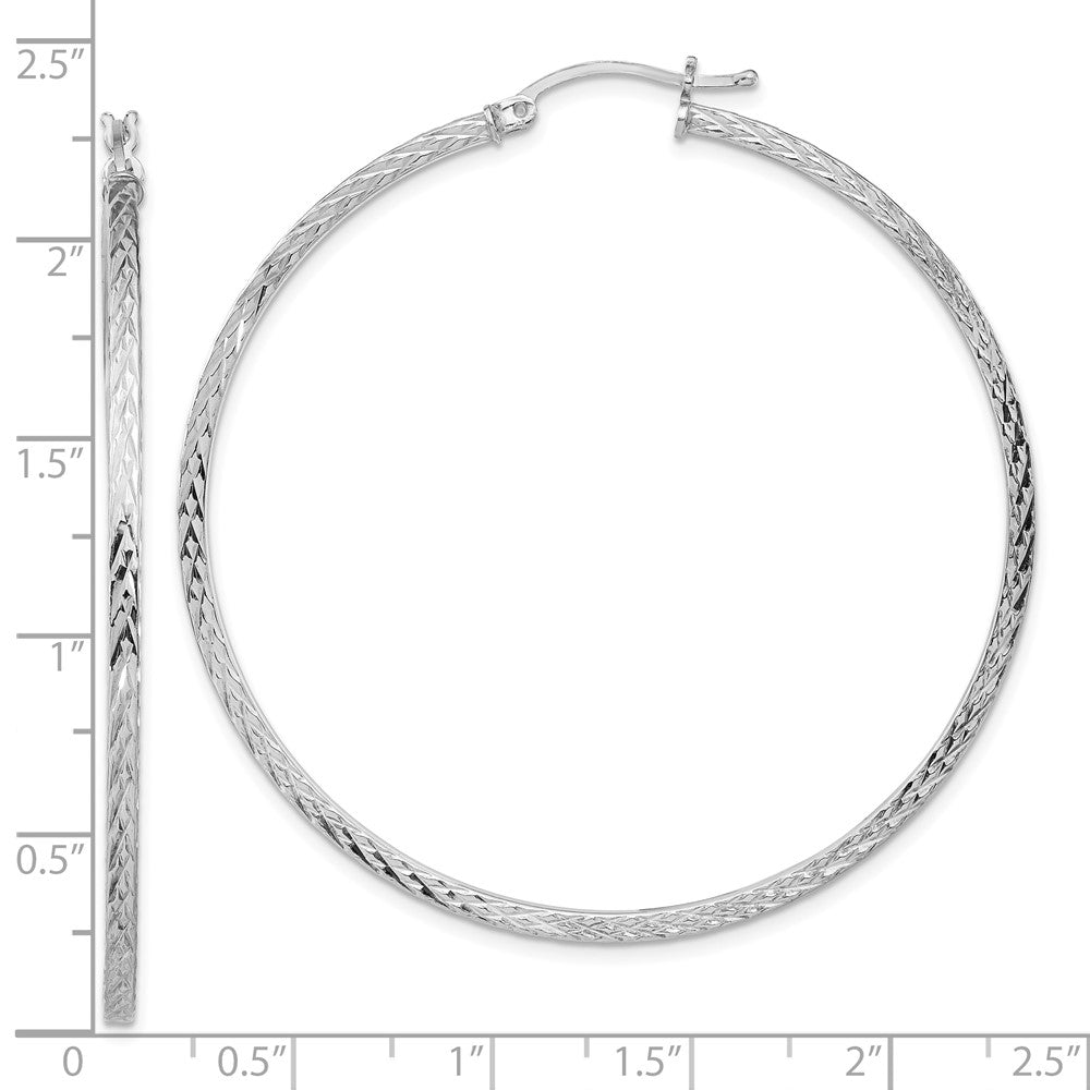 Sterling Silver Rhodium-Plated Diamond-Cut 2X55mm Square Tube Hoop Earrings