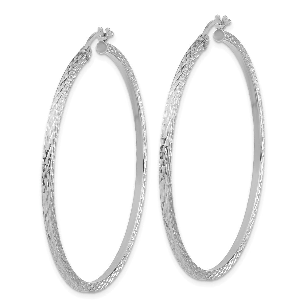 Sterling Silver Rhodium-Plated Diamond-Cut 2X50mm Square Tube Hoop Earrings